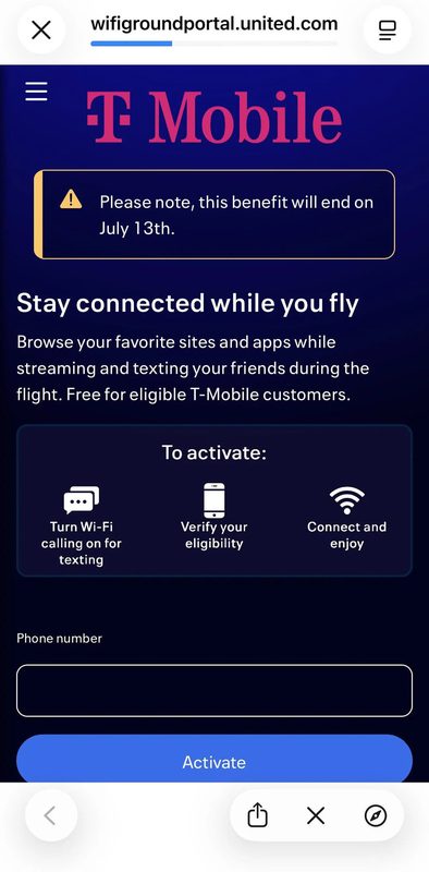 T-Mobile прекращает бесплатный Wi-Fi на рейсах United Airlines с 13 июля